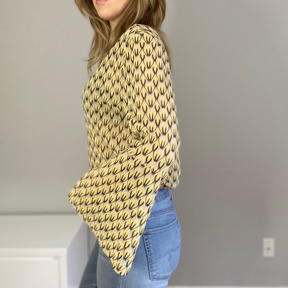 Vintage Tops - Retro yellow black sheer bell sleeve disco top.